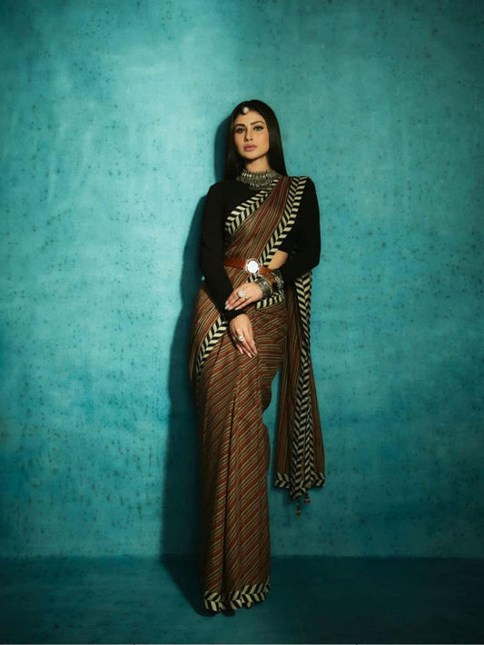 moni roy in brown soft silk saree for women